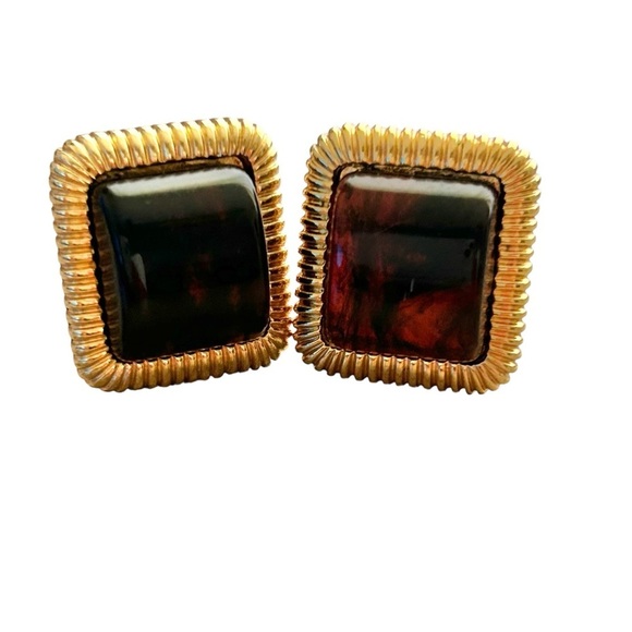 Vintage Amber Gold Clip On Earrings - Picture 1 of 7